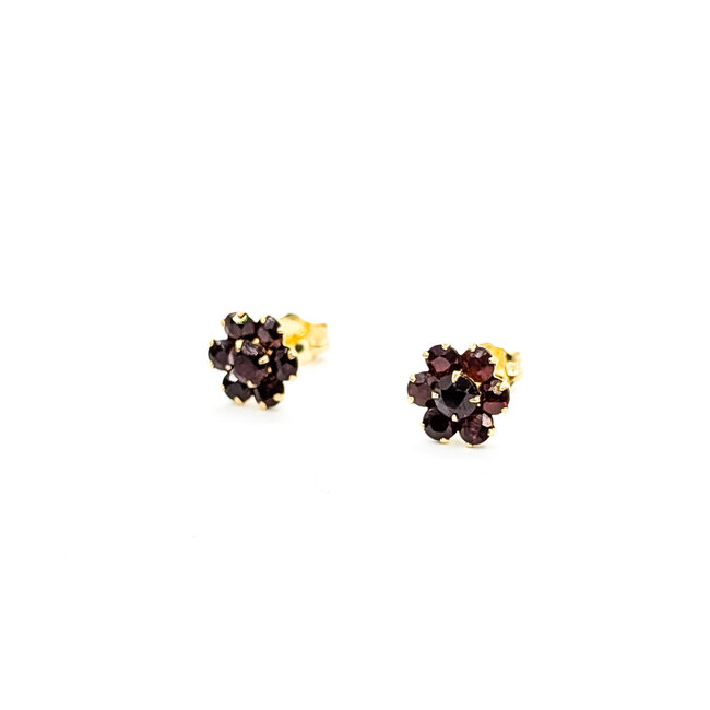 Earrings Stud Floral 1.00ctw Dark Garnet 14ky 8.5mm 0.88g 226020005