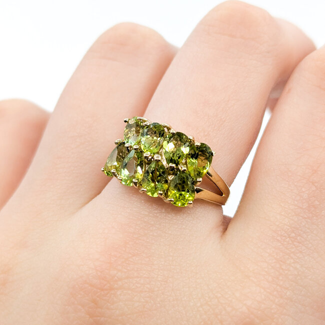 Ring 2-Row 4ctw Green Peridot 10ky 2mm Sz7 3.19g 226020007
