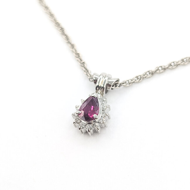 Pendant Drop .14ctw Round Diamonds .44ct Red Ruby pt900 14x8mm 14-16" 5.66g 126020041
