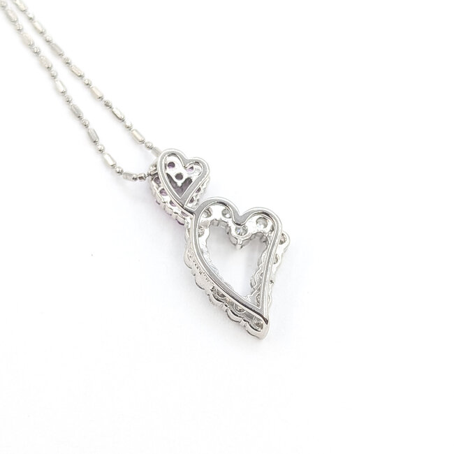Pendant Double Heart W/Chain .89ctw Round Diamonds .25ctw Pink Sapphire pt900 23x12mm 15-17.5" 5.65g 126020029