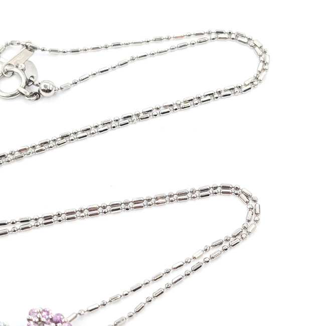 Pendant Double Heart W/Chain .89ctw Round Diamonds .25ctw Pink Sapphire pt900 23x12mm 15-17.5" 5.65g 126020029