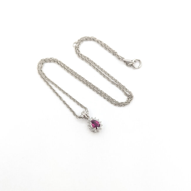 Pendant Drop .14ctw Round Diamonds .44ct Red Ruby pt900 14x8mm 14-16" 5.66g 126020041