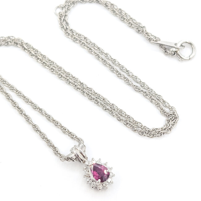 Pendant Drop .14ctw Round Diamonds .44ct Red Ruby pt900 14x8mm 14-16" 5.66g 126020041