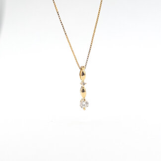 Pendant Bar W/Chain 0.1ctw Round Diamonds 18ky 14x3mm 14-16" 1.46g 126020033