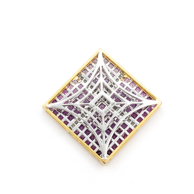Pendant Custom Square .41ctw Round Diamonds 6.645ctw Pink Sapphire 18k 1.1" 16.46g 126020037