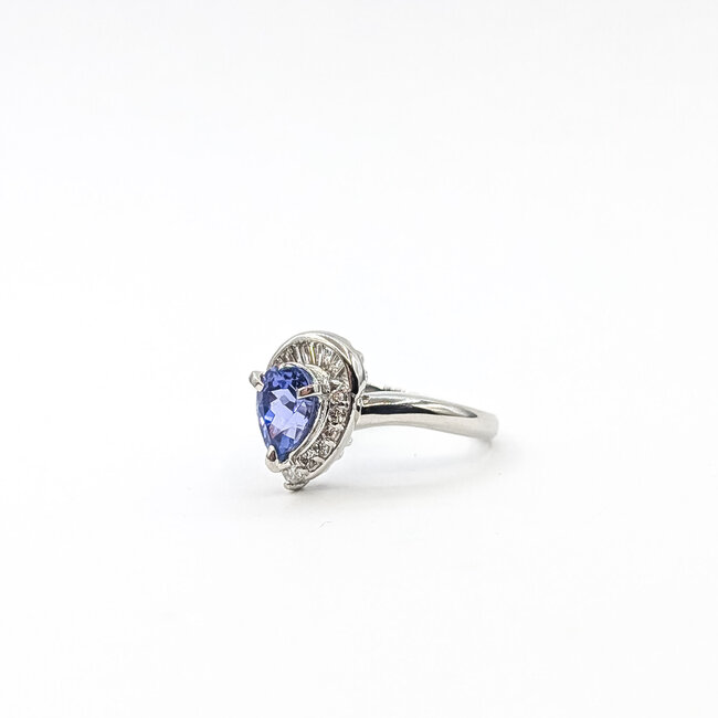 Ring Halo Tear Drop .40ctw Round & Baguette Diamonds 1.37ct Purple Tanzanite pt900 2.5mm Sz6 7.3g 126020030