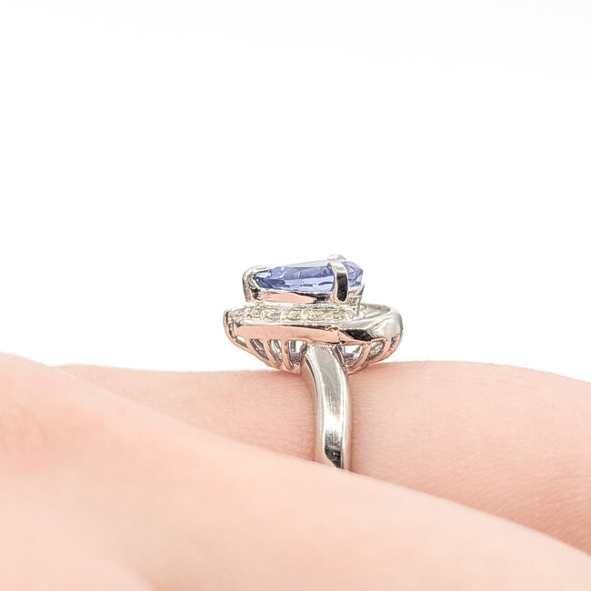 Ring Halo Tear Drop .40ctw Round & Baguette Diamonds 1.37ct Purple Tanzanite pt900 2.5mm Sz6 7.3g 126020030