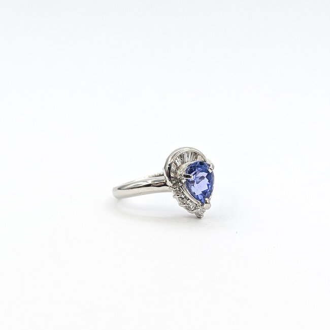Ring Halo Tear Drop .40ctw Round & Baguette Diamonds 1.37ct Purple Tanzanite pt900 2.5mm Sz6 7.3g 126020030