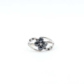 Ring Flower 1ctw Round & Rose Cut Black & White Diamonds 18kw 9mm Sz6.5 2.85g 126020017