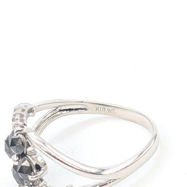 Ring Flower 1ctw Round & Rose Cut Black & White Diamonds 18kw 9mm Sz6.5 2.85g 126020017