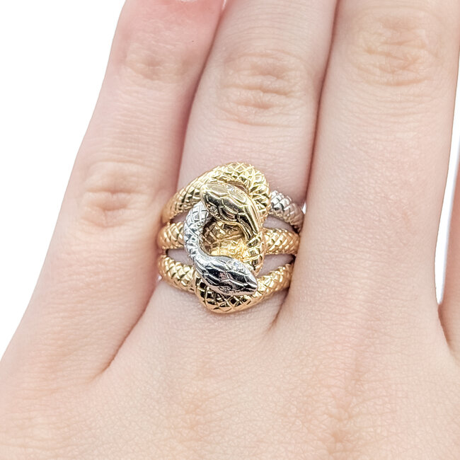 Ring Snake .04ctw Round Diamonds 18ky & 900pt 1.8mm Sz6 10.78g 126020018