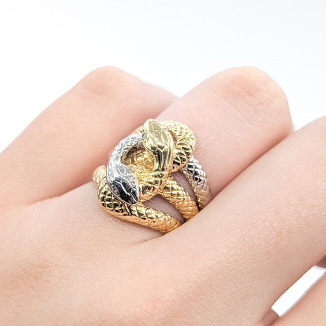 Ring Snake .04ctw Round Diamonds 18ky & 900pt 1.8mm Sz6 10.78g 126020018