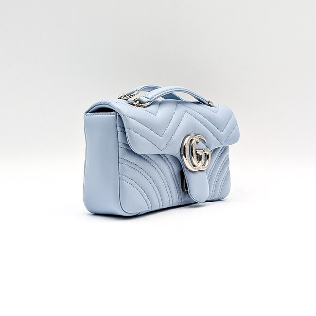 Handbag Gucci Lambskin Matelasse Small GG Marmont Shoulder Bag Light Blue 126025004