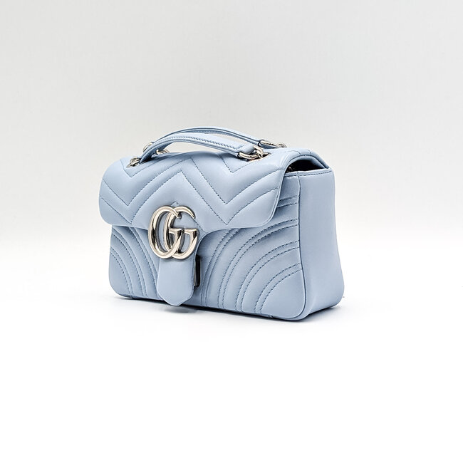 Handbag Gucci Lambskin Matelasse Small GG Marmont Shoulder Bag Light Blue 126025004