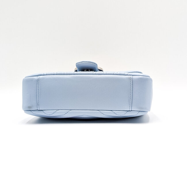 Handbag Gucci Lambskin Matelasse Small GG Marmont Shoulder Bag Light Blue 126025004