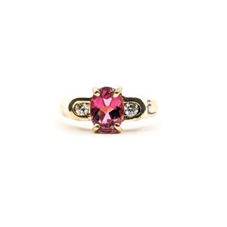 Ring 3-Stone .10ctw Round Diamonds 1.25ct Pink Tourmaline 14ky 3.75mm Sz5.5 3.9g 226020015