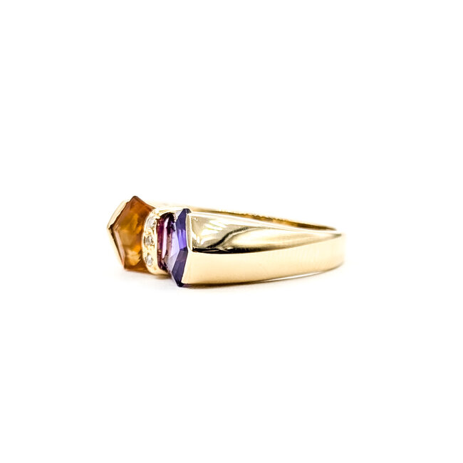 Ring Bow .02ctw Round Diamonds 3ctw Amethyst & Citrine 14ky 6.65mm Sz6.25 5g 226020016