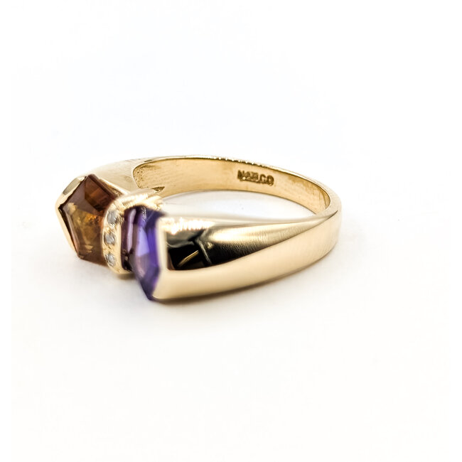 Ring Bow .02ctw Round Diamonds 3ctw Amethyst & Citrine 14ky 6.65mm Sz6.25 5g 226020016