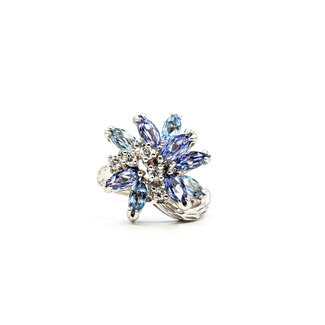 Ring Floral .25ctw Round Diamonds 1.25ctw Purple Tanzanite 1.00ctw Blue Aquamarine 14kw 17mm Sz5.25 7.4g 226020018