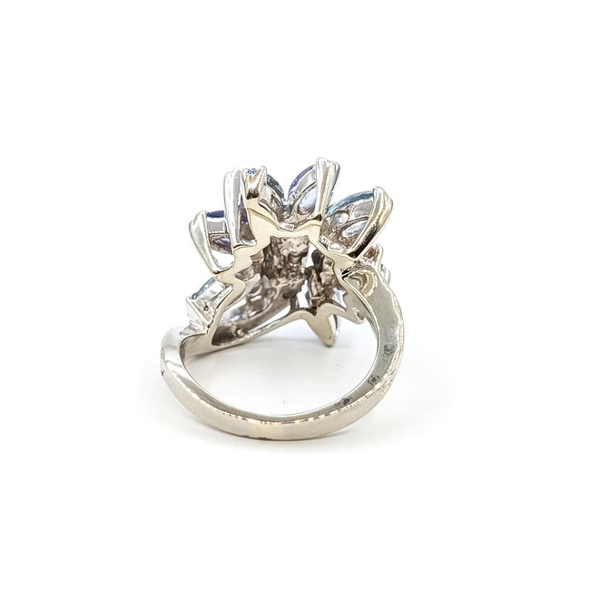 Ring Floral .25ctw Round Diamonds 1.25ctw Purple Tanzanite 1.00ctw Blue Aquamarine 14kw 17mm Sz5.25 7.4g 226020018