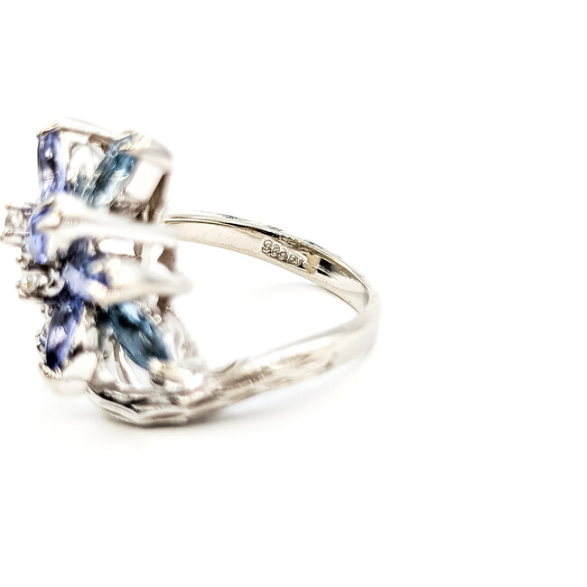 Ring Floral .25ctw Round Diamonds 1.25ctw Purple Tanzanite 1.00ctw Blue Aquamarine 14kw 17mm Sz5.25 7.4g 226020018