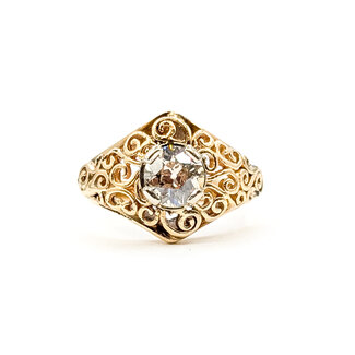 Ring Filigree 1.00ct Old Euro Diamond 14ky 14mm Sz6.5 5.8g 226020017
