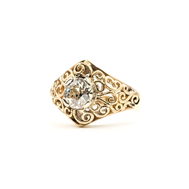 Ring Filigree 1.00ct Old Euro Diamond 14ky 14mm Sz6.5 5.8g 226020017