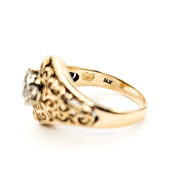 Ring Filigree 1.00ct Old Euro Diamond 14ky 14mm Sz6.5 5.8g 226020017