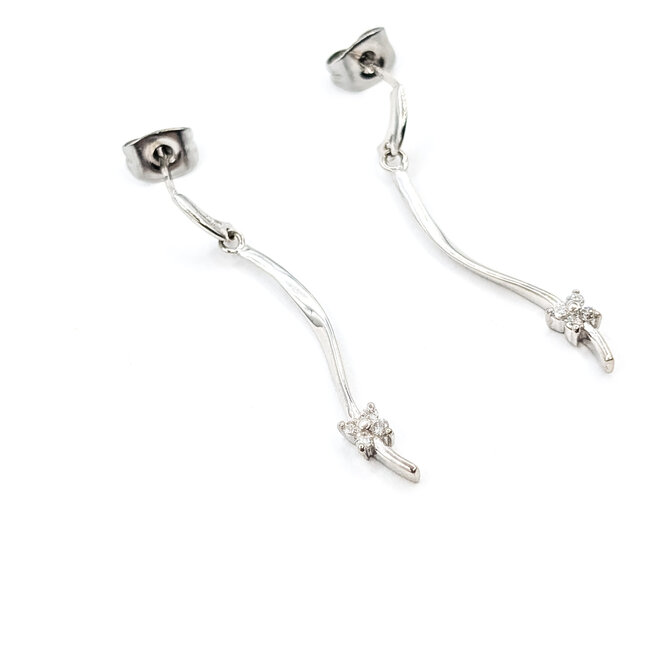 Earrings Dangle 0.1ctw Round Diamonds 18kw 1.25x.1" 1.86g 126020027