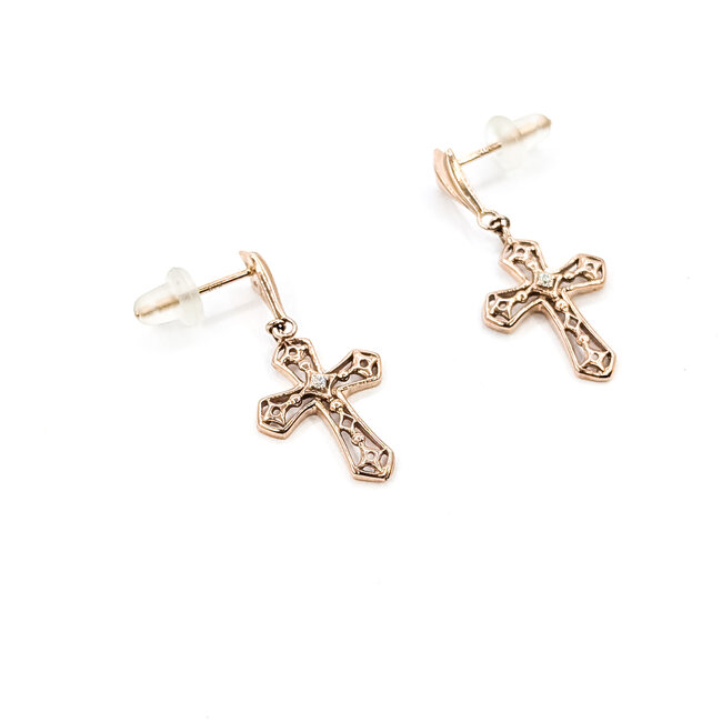 Earrings Stud Cross .02ctw Round Diamonds 10kr 1x.5" 1.5g 126020020