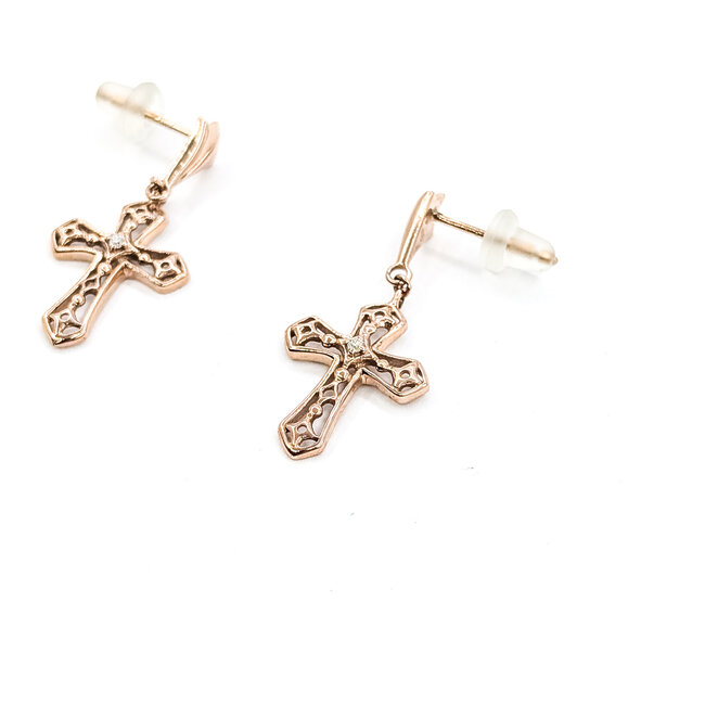 Earrings Stud Cross .02ctw Round Diamonds 10kr 1x.5" 1.5g 126020020