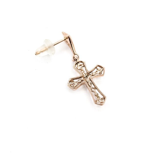 Earrings Stud Cross .02ctw Round Diamonds 10kr 1x.5" 1.5g 126020020