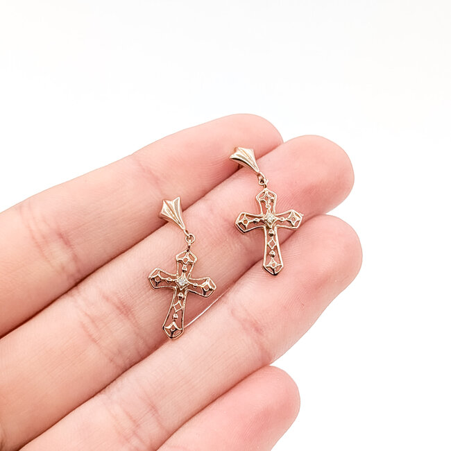 Earrings Stud Cross .02ctw Round Diamonds 10kr 1x.5" 1.5g 126020020