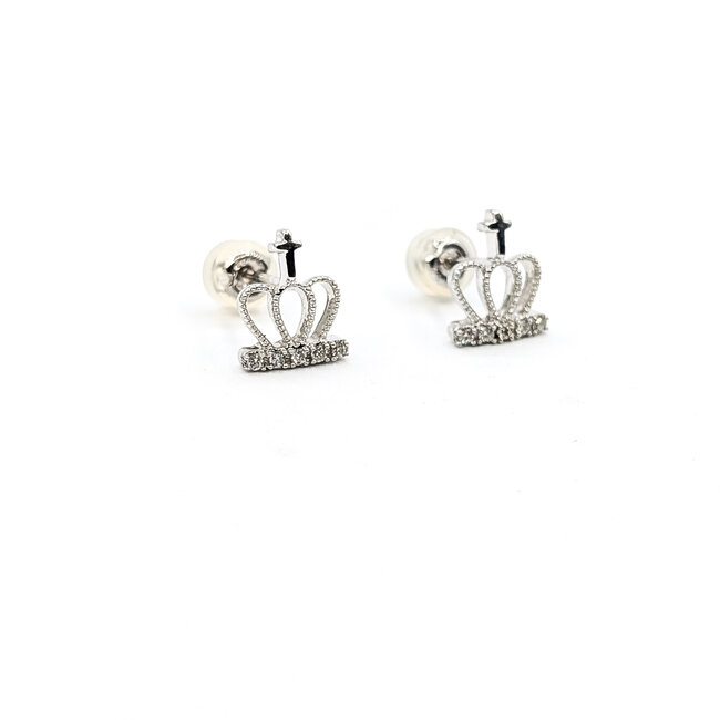 Earrings Stud Crown .05ctw Round Diamonds 18kw .4x.4" 1.49g 126020023
