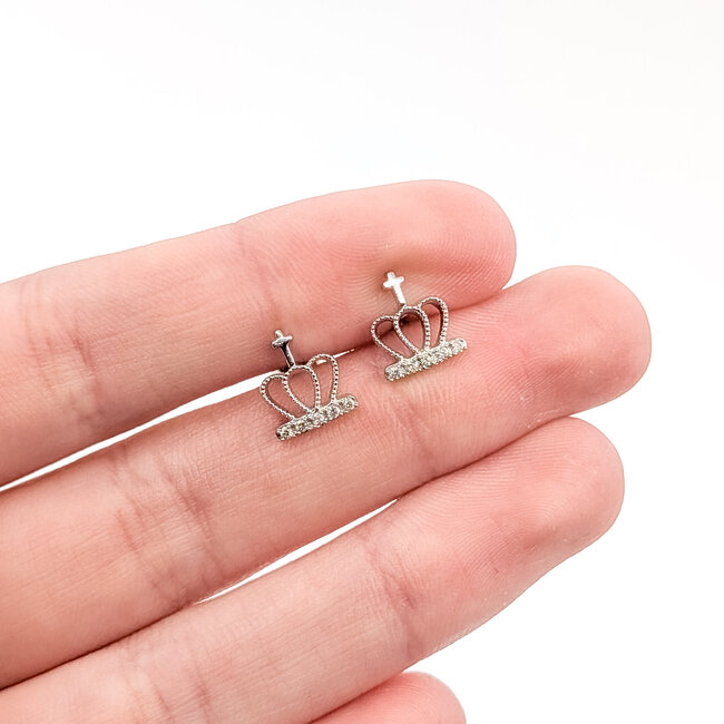 Earrings Stud Crown .05ctw Round Diamonds 18kw .4x.4" 1.49g 126020023