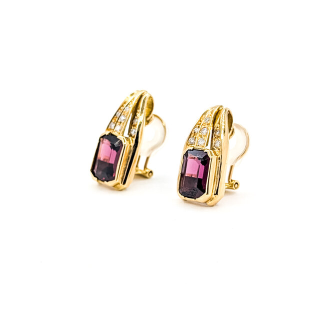 Earrings Clip-on 0.26ctw Round Diamonds 6ctw Red/Purple Garnet 18ky .75x.4" 7.86g 126020034