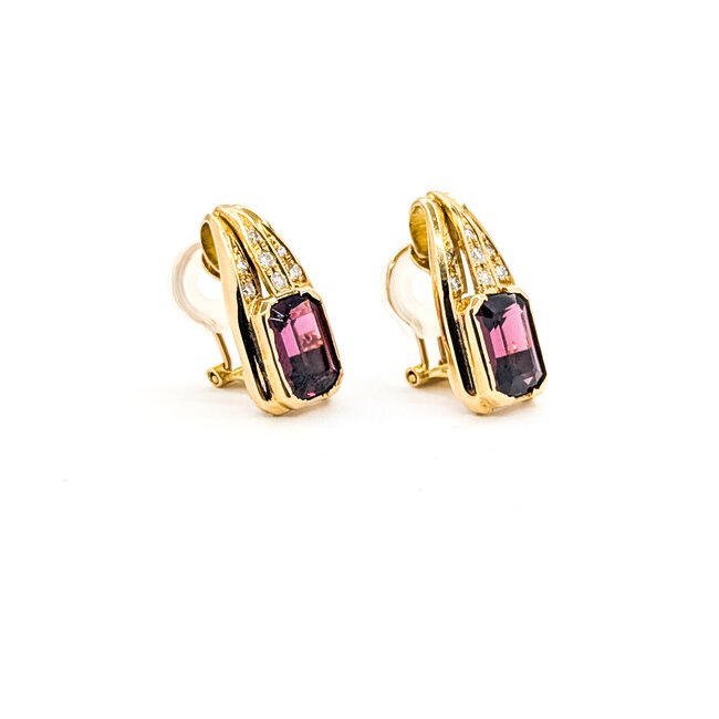 Earrings Clip-on 0.26ctw Round Diamonds 6ctw Red/Purple Garnet 18ky .75x.4" 7.86g 126020034