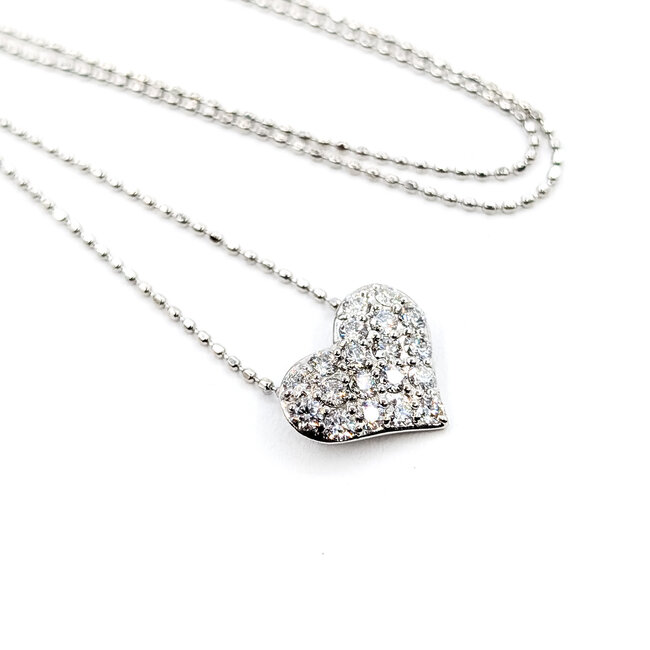Necklace Heart 0.4ctw Round Diamonds 18kw 11.5x10mm 15-17.5" 2.73g 126020040