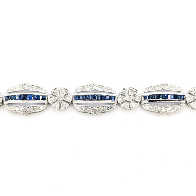 Bracelet Milgrain 1.50ctw Round Diamonds 2.25ctw Blue Sapphire 18kw 10mm 7" 17.35g 226020011