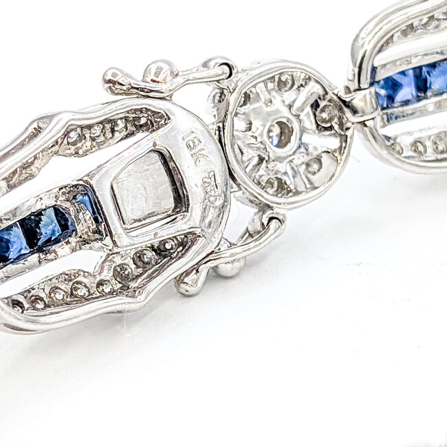 Bracelet Milgrain 1.50ctw Round Diamonds 2.25ctw Blue Sapphire 18kw 10mm 7" 17.35g 226020011