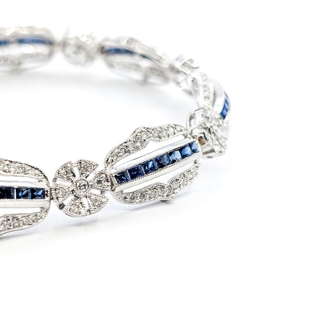 Bracelet Milgrain 1.50ctw Round Diamonds 2.25ctw Blue Sapphire 18kw 10mm 7" 17.35g 226020011