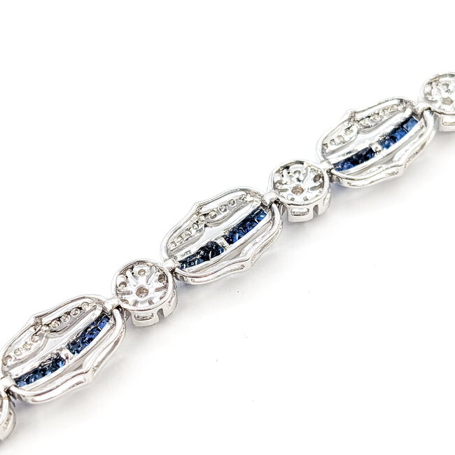 Bracelet Milgrain 1.50ctw Round Diamonds 2.25ctw Blue Sapphire 18kw 10mm 7" 17.35g 226020011