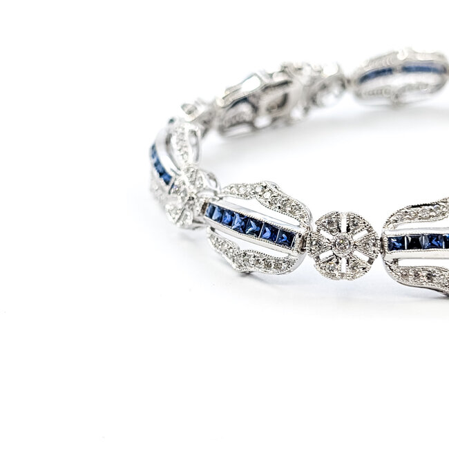 Bracelet Milgrain 1.50ctw Round Diamonds 2.25ctw Blue Sapphire 18kw 10mm 7" 17.35g 226020011