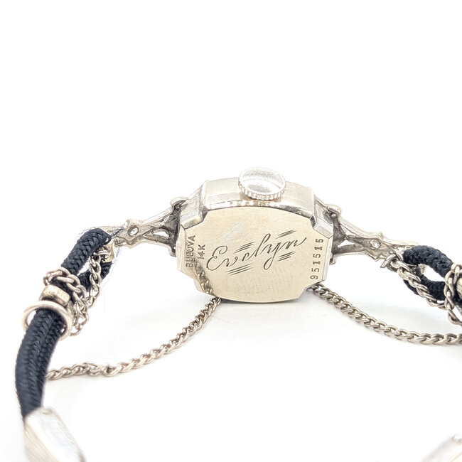 Watch Bulova Ladies Art Deco Cocktail .16ctw Diamond 1920's 21x14mm 14kt White Gold 6" Watch Only 125076009