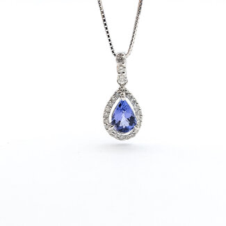 Pendant Drop W/Chain .23ctw Round Diamonds .75ct Purple Tanzanite 14kw 18x8mm 15.5" 2.4g 126020028