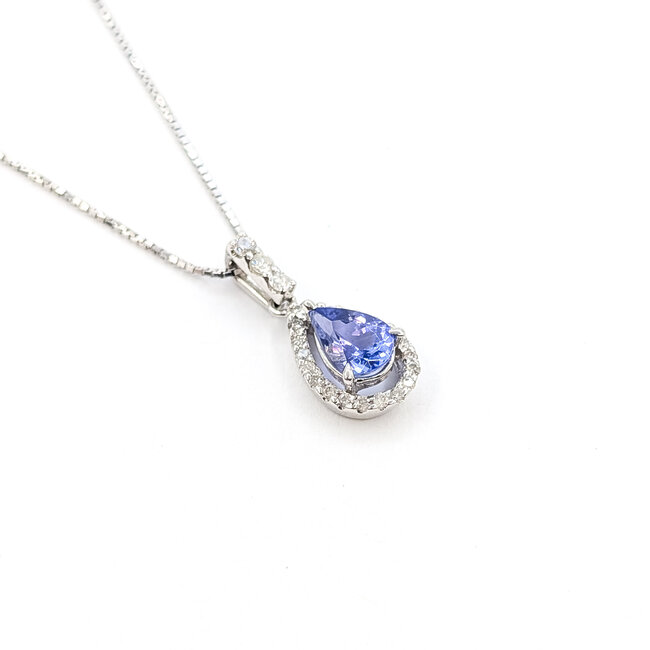Pendant Drop W/Chain .23ctw Round Diamonds .75ct Purple Tanzanite 14kw 18x8mm 15.5" 2.4g 126020028