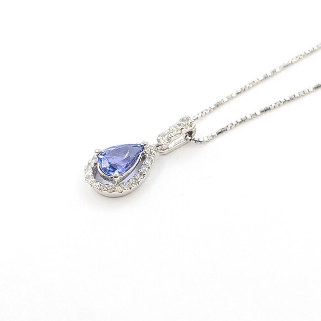 Pendant Drop W/Chain .23ctw Round Diamonds .75ct Purple Tanzanite 14kw 18x8mm 15.5" 2.4g 126020028