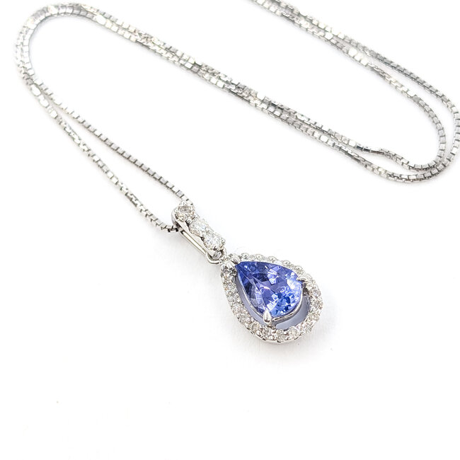 Pendant Drop W/Chain .23ctw Round Diamonds .75ct Purple Tanzanite 14kw 18x8mm 15.5" 2.4g 126020028