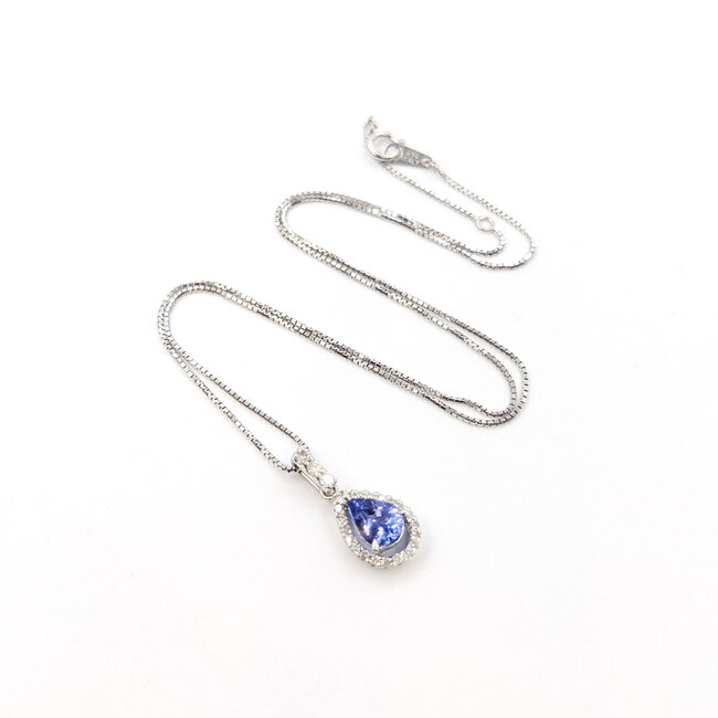 Pendant Drop W/Chain .23ctw Round Diamonds .75ct Purple Tanzanite 14kw 18x8mm 15.5" 2.4g 126020028