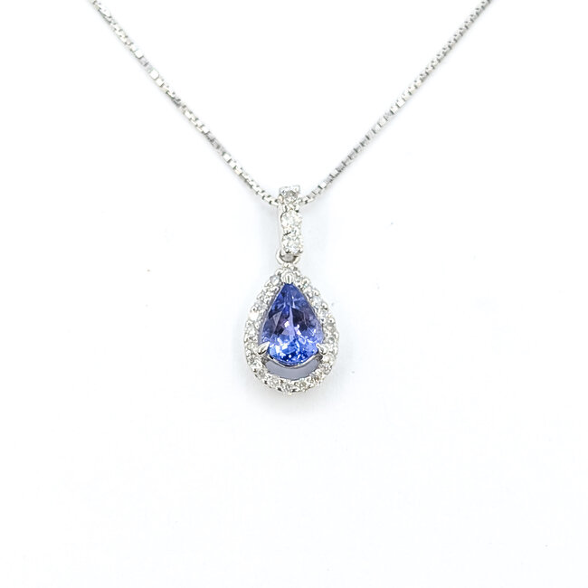 Pendant Drop W/Chain .23ctw Round Diamonds .75ct Purple Tanzanite 14kw 18x8mm 15.5" 2.4g 126020028